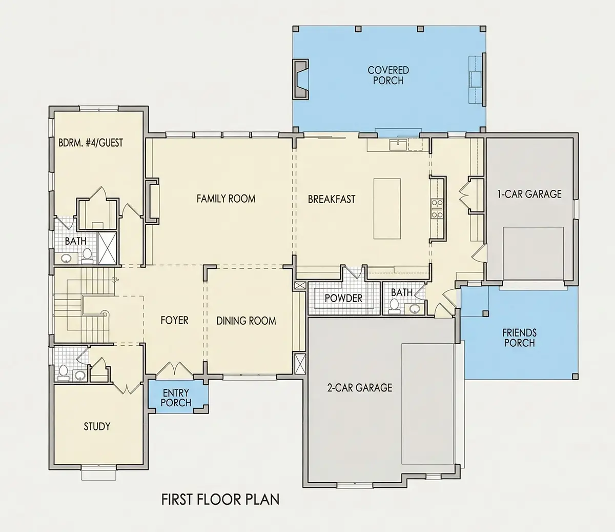 1. stāvs 25 – Divstāvu mājas projekts + pagrabu 599 m²: 6 Guļamistabas, Darba istaba, 8 Vannasistabas, Atvērta virtuve, Garāža — 36963R