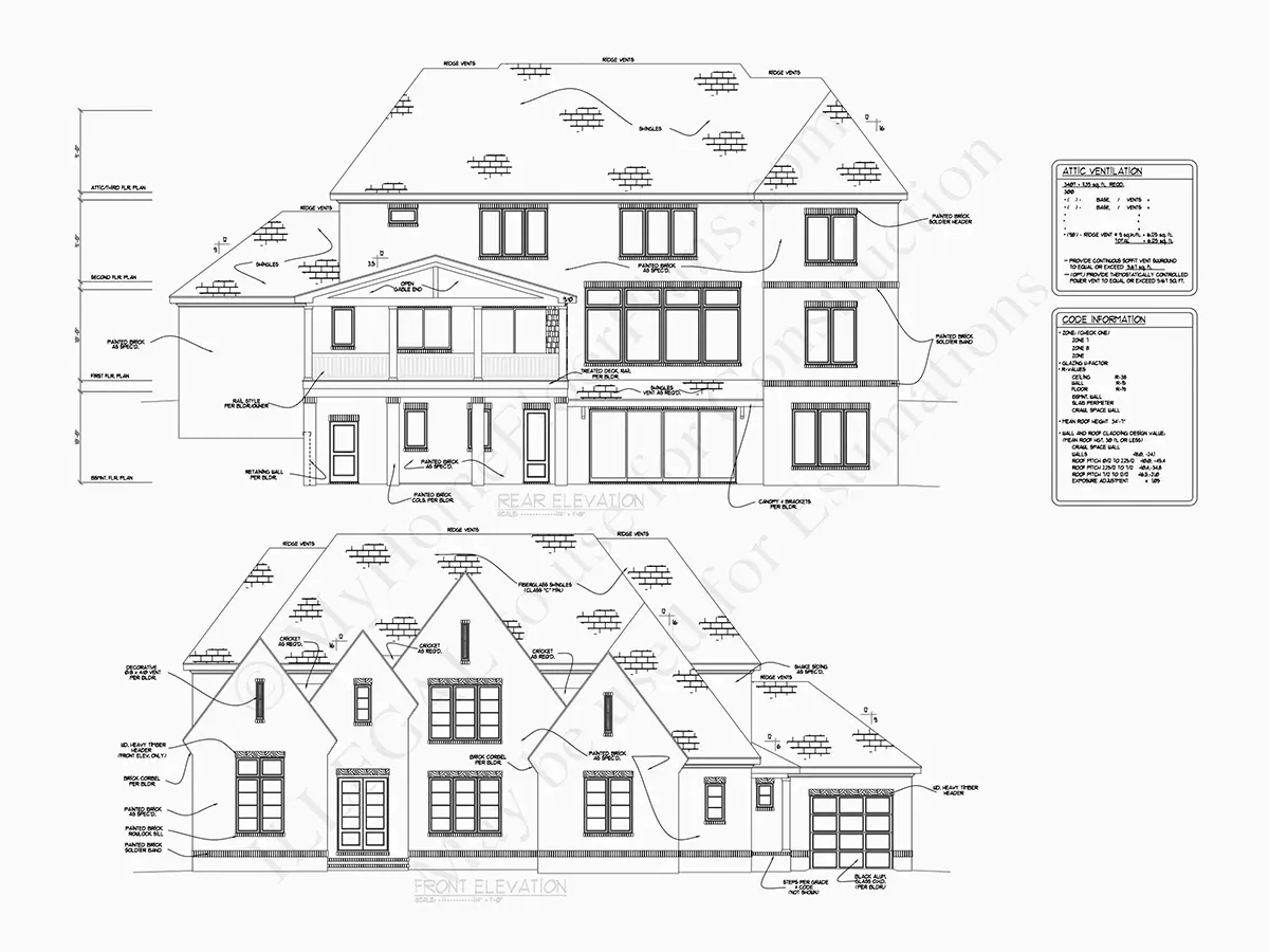 Fasādes 22 – Divstāvu mājas projekts + pagrabu 599 m²: 6 Guļamistabas, Darba istaba, 8 Vannasistabas, Atvērta virtuve, Garāža — 36963R