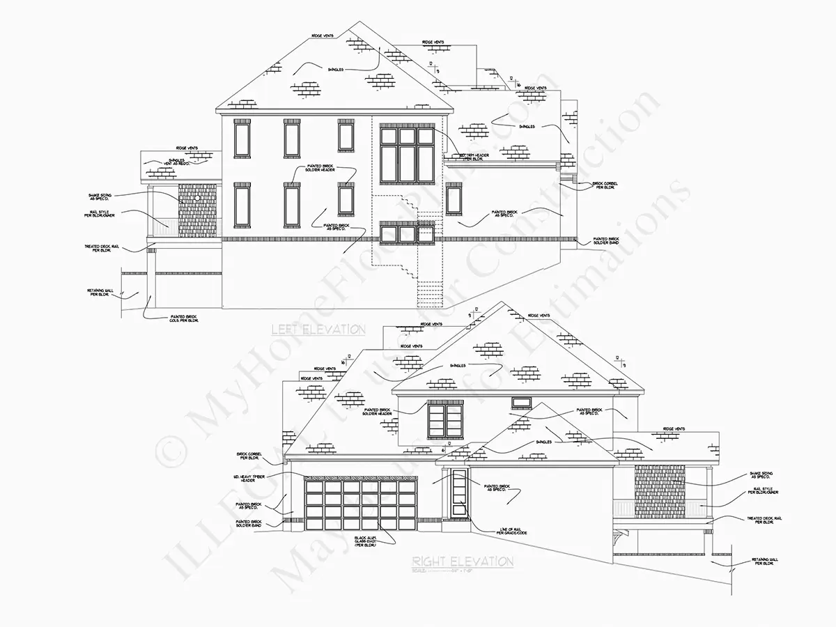 Fasādes 23 – Divstāvu mājas projekts + pagrabu 599 m²: 6 Guļamistabas, Darba istaba, 8 Vannasistabas, Atvērta virtuve, Garāža — 36963R