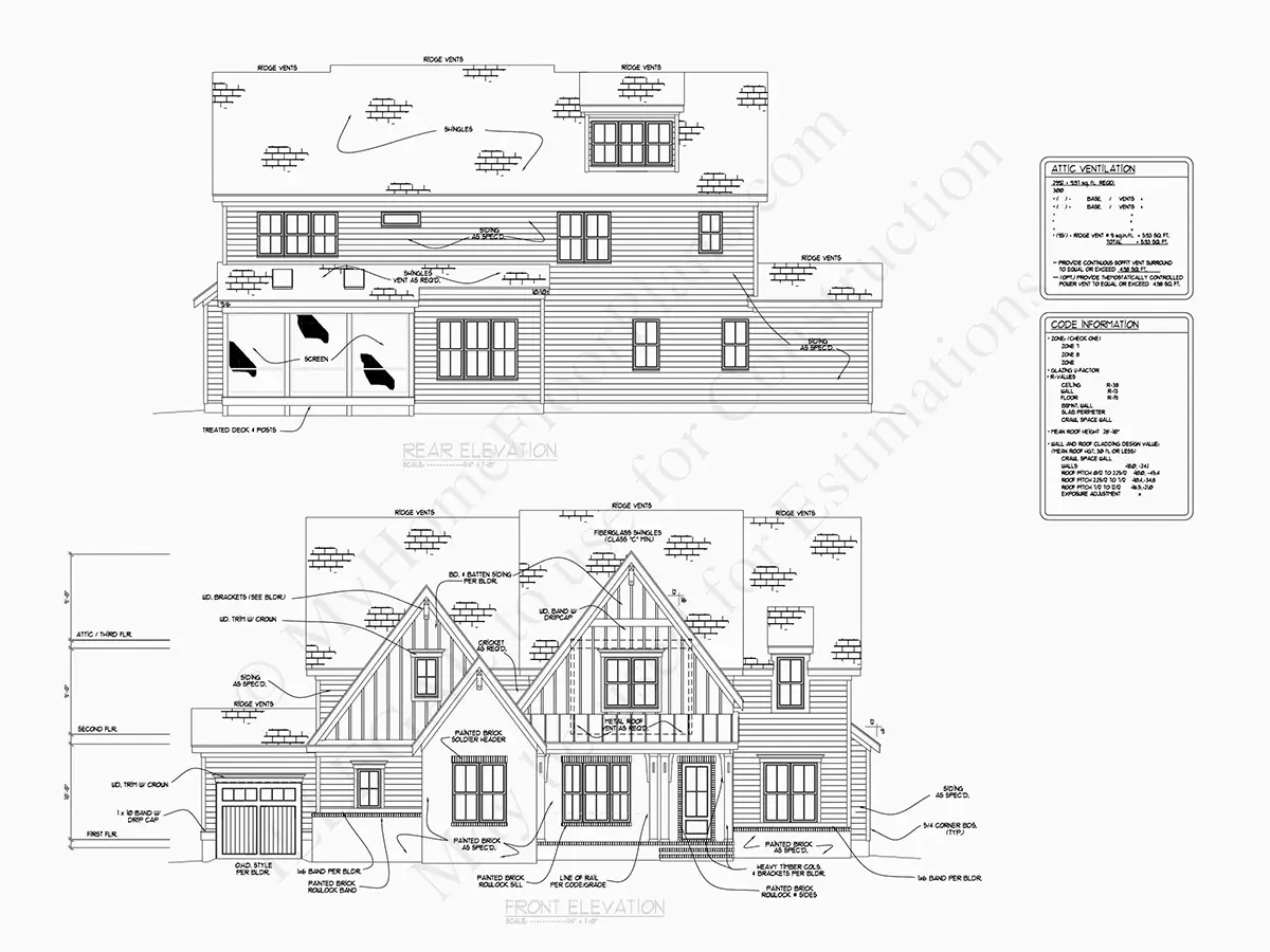 Fasādes 6 – Trīsstāvu mājas projekts 372 m²: 5 Guļamistabas, Darba istaba, 6 Vannasistabas, Atvērta virtuve, Garāža — 29445R