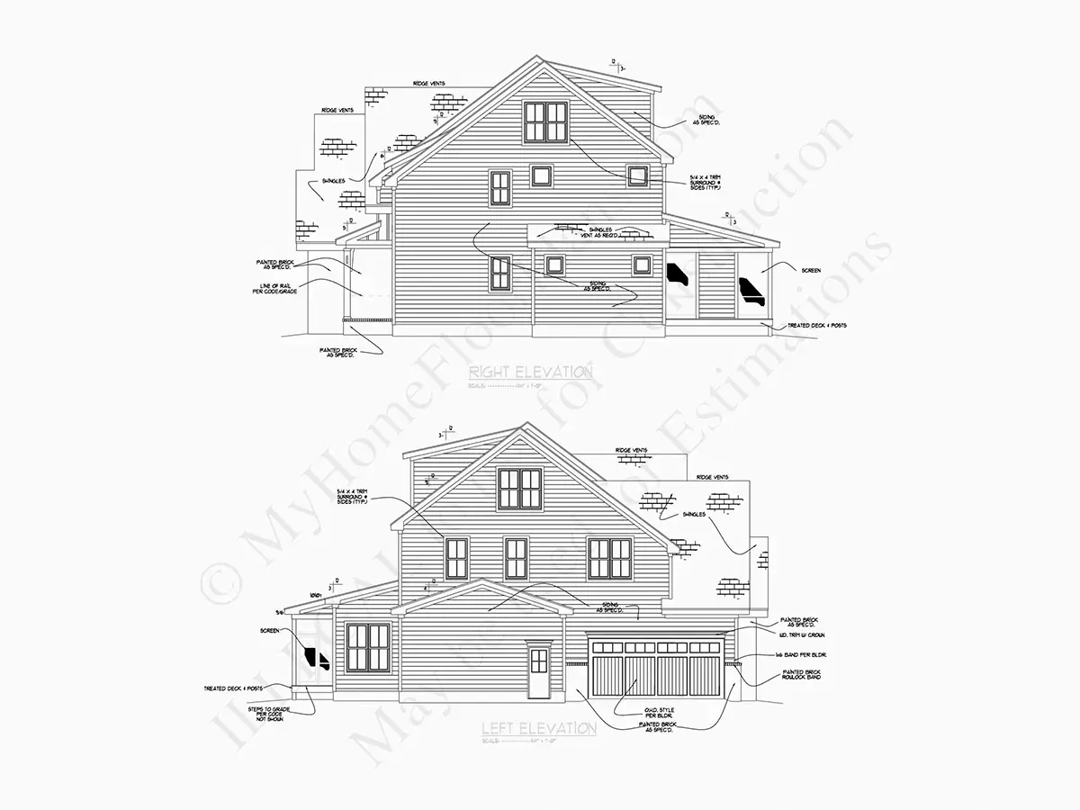 Fasādes 7 – Trīsstāvu mājas projekts 372 m²: 5 Guļamistabas, Darba istaba, 6 Vannasistabas, Atvērta virtuve, Garāža — 29445R