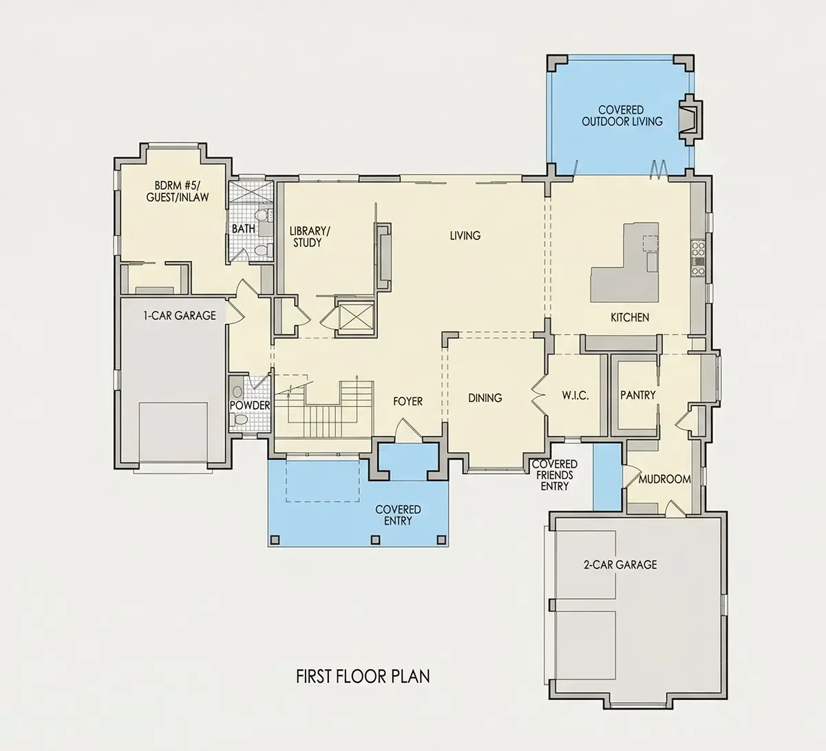 1. stāvs 20 – Trīsstāvu mājas projekts 483 m²: 5 Guļamistabas, Darba istaba, 6 Vannasistabas, Atvērta virtuve, Garāža — 82660R