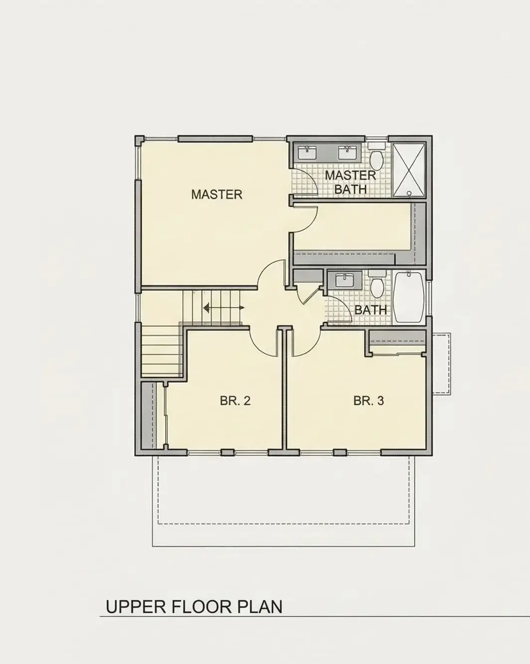 2. stāvs 7 – Divstāvu mājas projekts 130 m²: 3 Guļamistabas, 3 Vannasistabas, Atvērta virtuve, bez Garāžas — 79238R