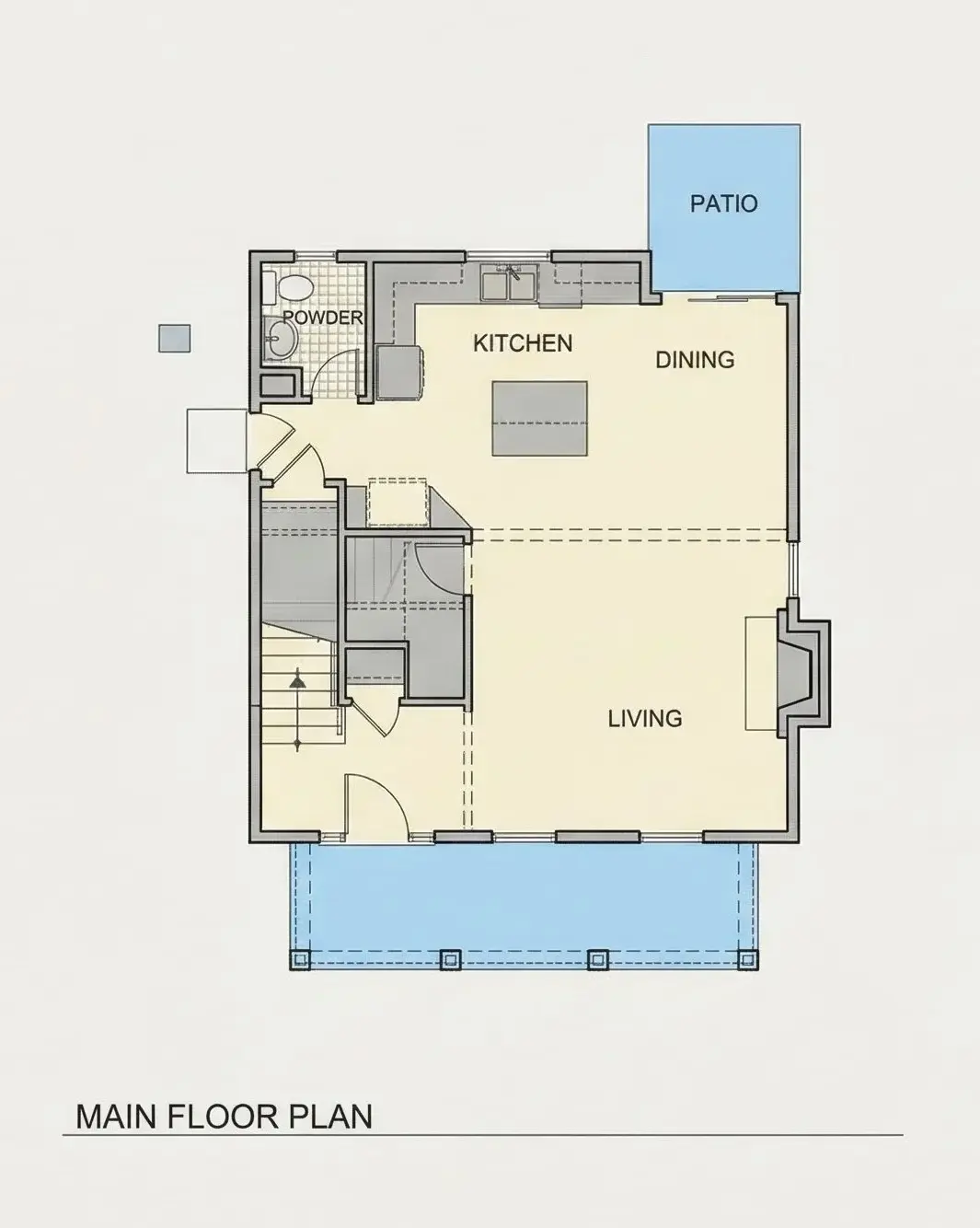 1. stāvs 6 – Divstāvu mājas projekts 130 m²: 3 Guļamistabas, 3 Vannasistabas, Atvērta virtuve, bez Garāžas — 79238R