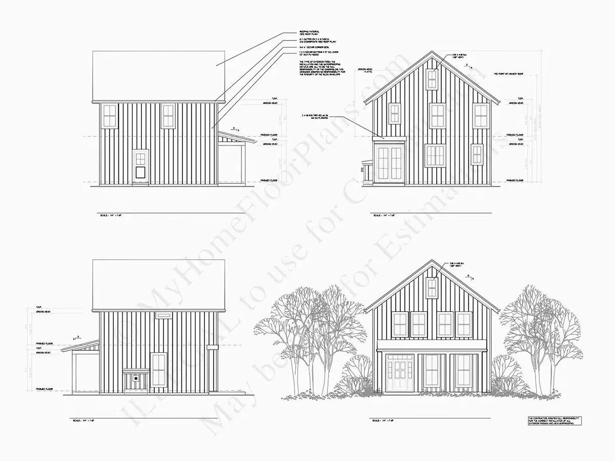 Fasādes 5 – Divstāvu mājas projekts 130 m²: 3 Guļamistabas, 3 Vannasistabas, Atvērta virtuve, bez Garāžas — 79238R