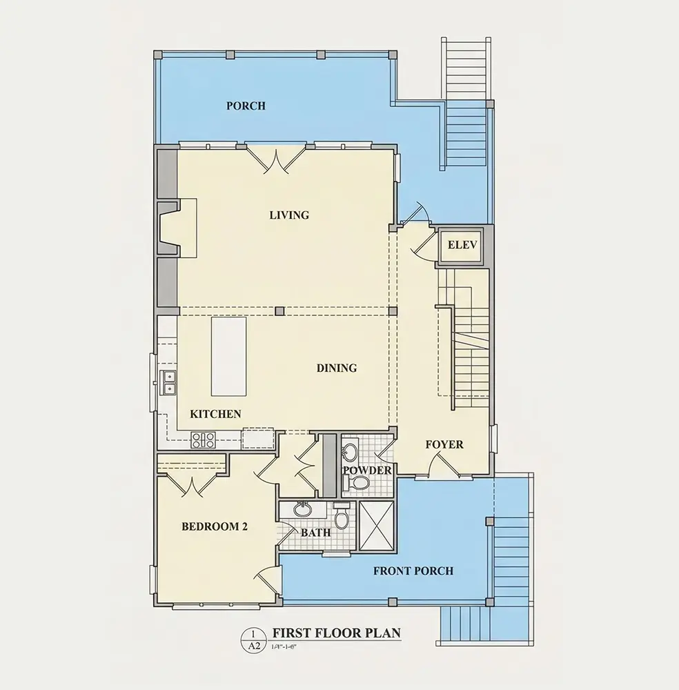 1. stāvs 9 – Trīsstāvu mājas projekts 259 m²: 4 Guļamistabas, 4 Vannasistabas, Atvērta virtuve, Garāža — 70970R