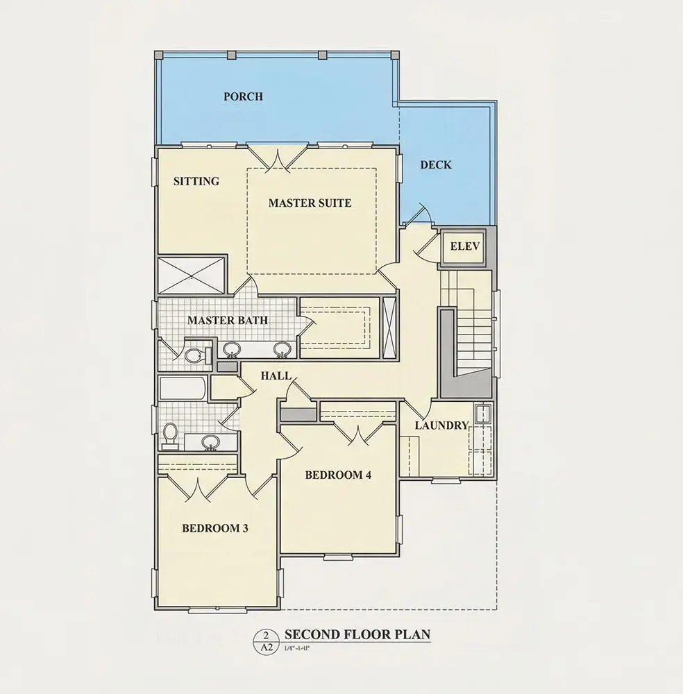 2. stāvs 10 – Trīsstāvu mājas projekts 259 m²: 4 Guļamistabas, 4 Vannasistabas, Atvērta virtuve, Garāža — 70970R