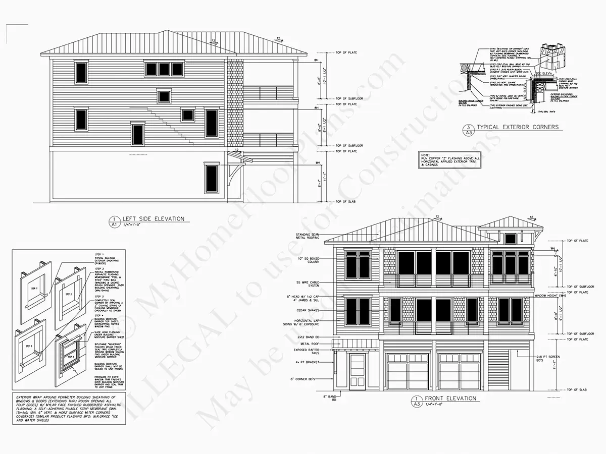 Fasādes 7 – Trīsstāvu mājas projekts 308 m²: 4 Guļamistabas, 5 Vannasistabas, Atvērta virtuve, Garāža — 90946R