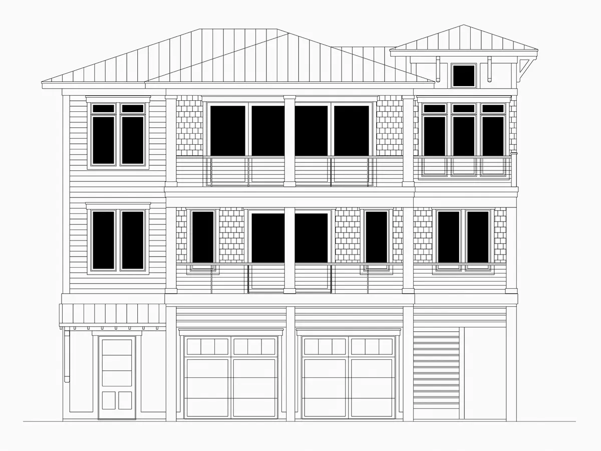 Fasādes 6 – Trīsstāvu mājas projekts 308 m²: 4 Guļamistabas, 5 Vannasistabas, Atvērta virtuve, Garāža — 90946R