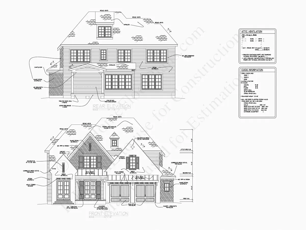 Fasādes 6 – Divstāvu mājas projekts 299 m²: 4 Guļamistabas, 5 Vannasistabas, Atvērta virtuve, Garāža — 29805R
