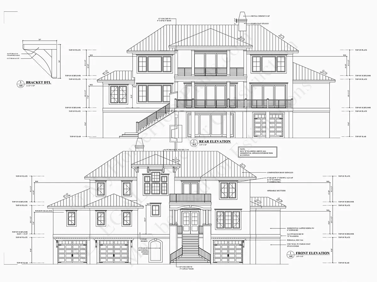 Fasādes 6 – Trīsstāvu mājas projekts 573 m²: 4 Guļamistabas, 6 Vannasistabas, Atvērta virtuve, Garāža — 90915R