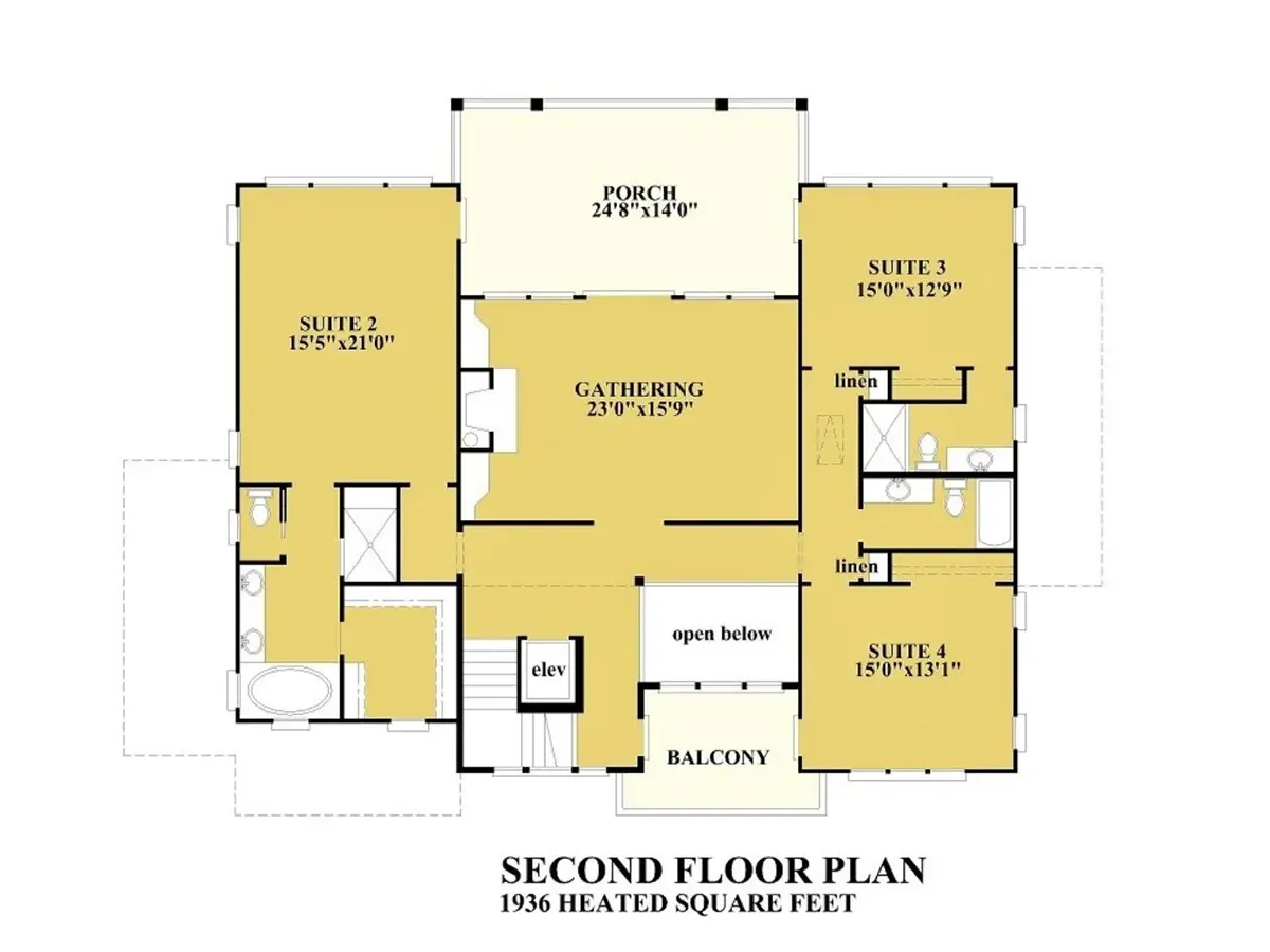 2. stāvs 10 – Trīsstāvu mājas projekts 573 m²: 4 Guļamistabas, 6 Vannasistabas, Atvērta virtuve, Garāža — 90915R