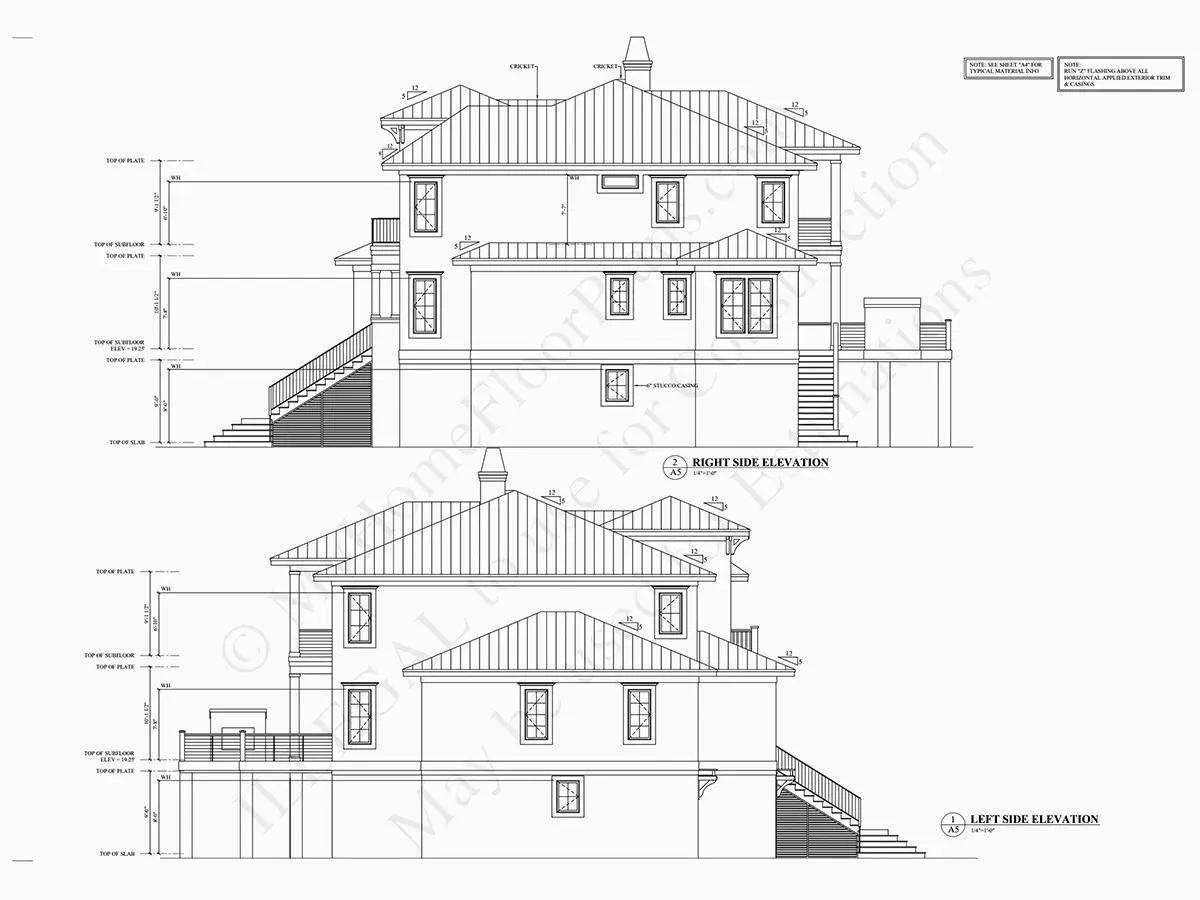Fasādes 7 – Trīsstāvu mājas projekts 573 m²: 4 Guļamistabas, 6 Vannasistabas, Atvērta virtuve, Garāža — 90915R
