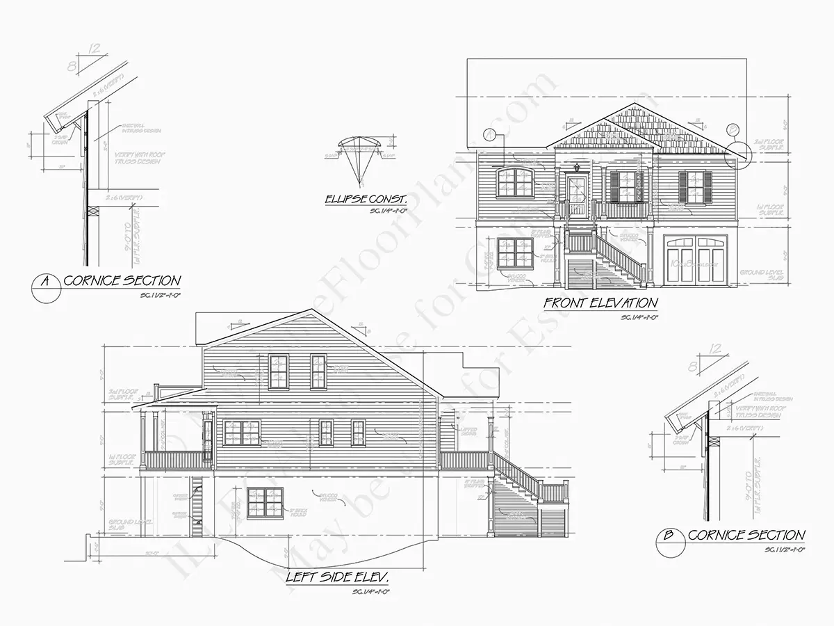 Fasādes 6 – Trīsstāvu mājas projekts 250 m²: 4 Guļamistabas, 3 Vannasistabas, Atvērta virtuve, Garāža — 25020R