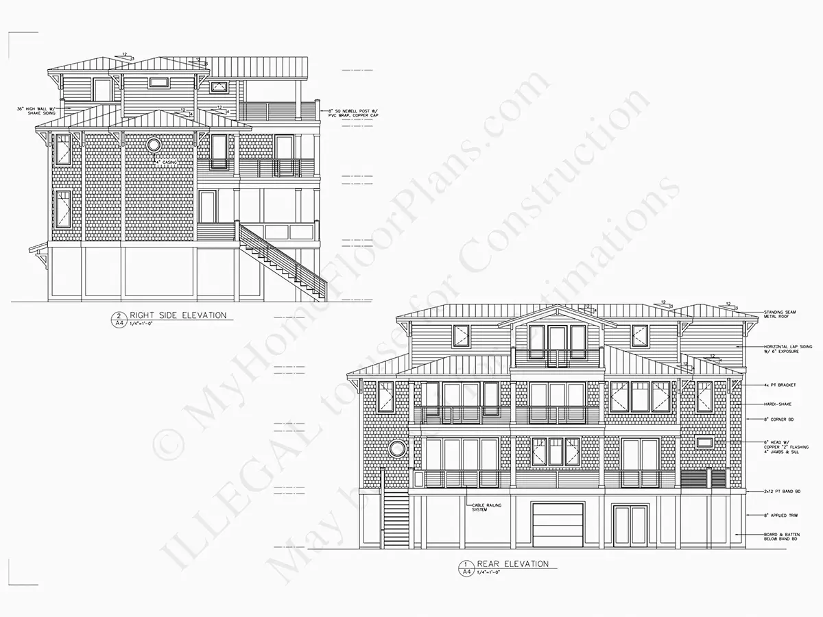 Fasādes 10 – Trīsstāvu mājas projekts 213 m²: 4 Guļamistabas, Darba istaba, 6 Vannasistabas, Atvērta virtuve, Garāža — 89404R