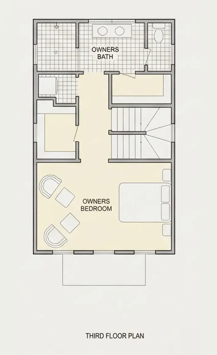 3. stāvs 10 – Trīsstāvu mājas projekts 158 m²: 3 Guļamistabas, 3 Vannasistabas, Atvērta virtuve, bez Garāžas — 46831R