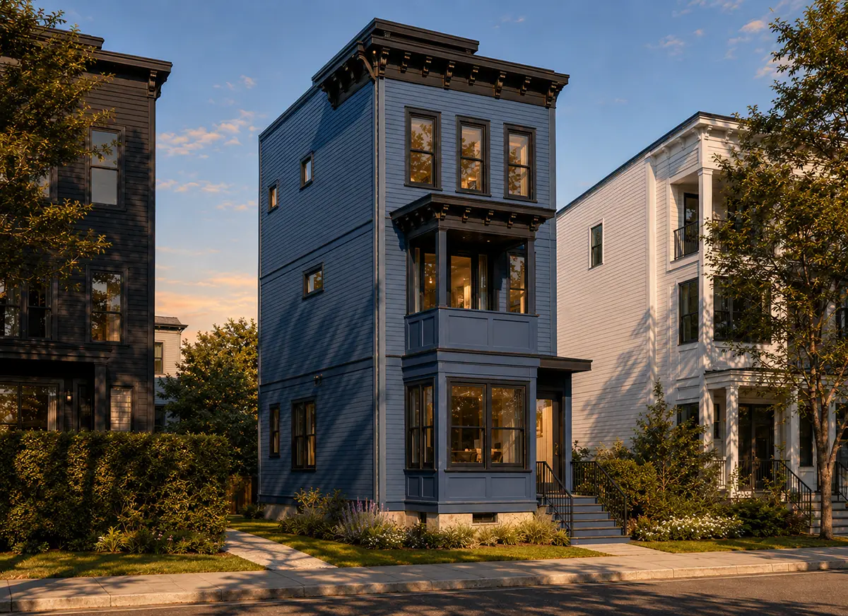 Galvenie attēli 2 – Trīsstāvu mājas projekts 158 m²: 3 Guļamistabas, 3 Vannasistabas, Atvērta virtuve, bez Garāžas — 46831R