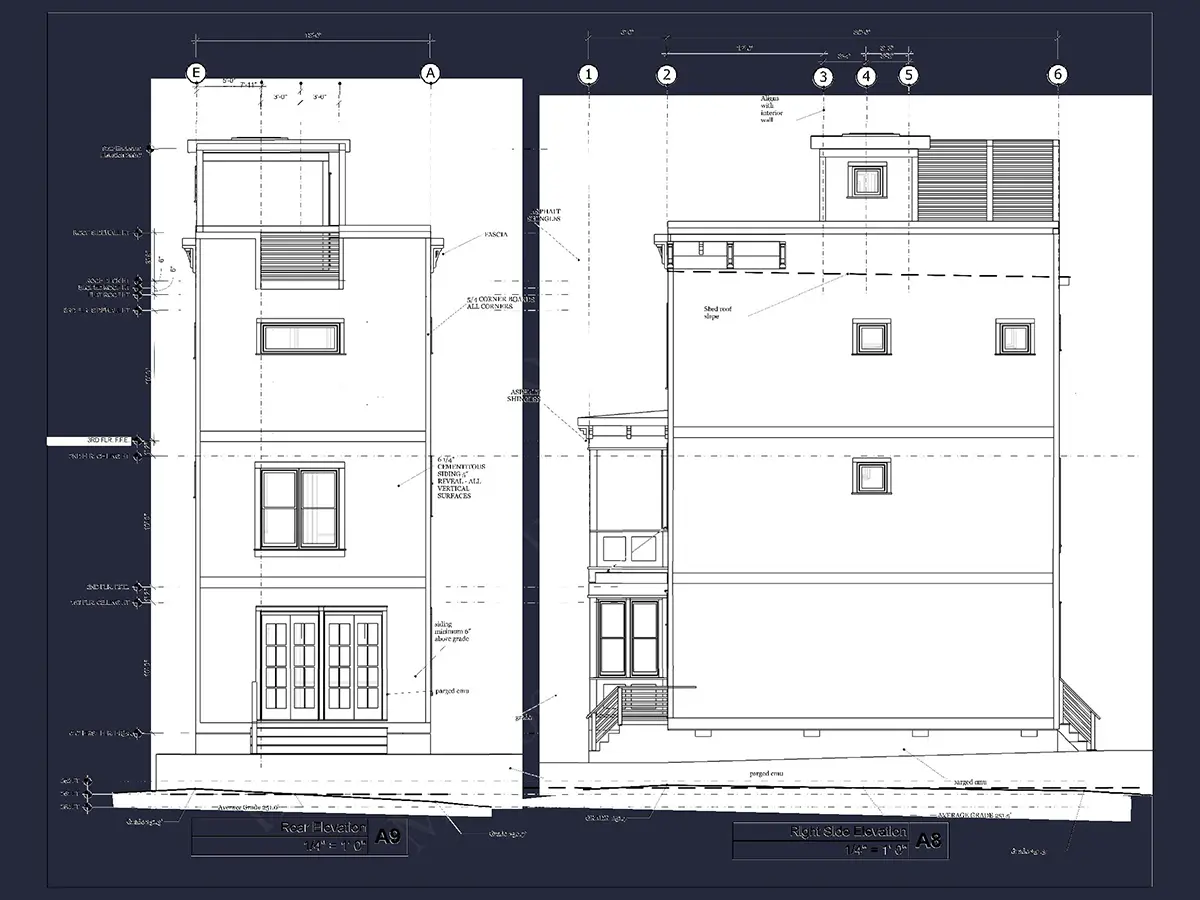 Fasādes 6 – Trīsstāvu mājas projekts 158 m²: 3 Guļamistabas, 3 Vannasistabas, Atvērta virtuve, bez Garāžas — 46831R