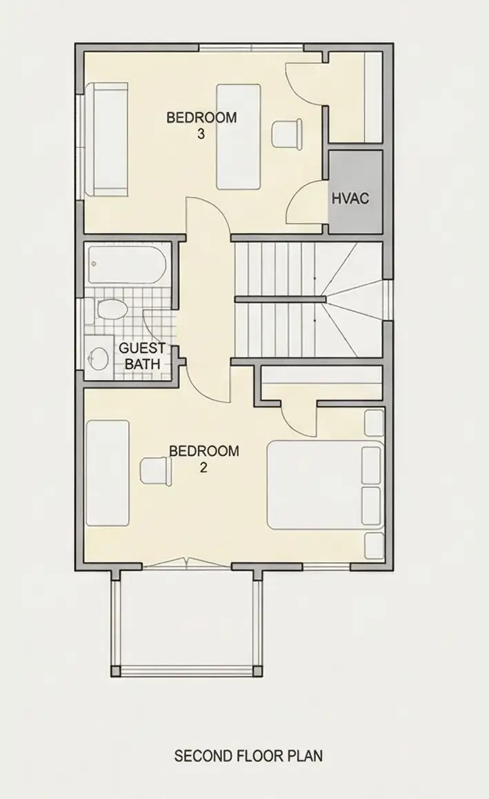 2. stāvs 9 – Trīsstāvu mājas projekts 158 m²: 3 Guļamistabas, 3 Vannasistabas, Atvērta virtuve, bez Garāžas — 46831R