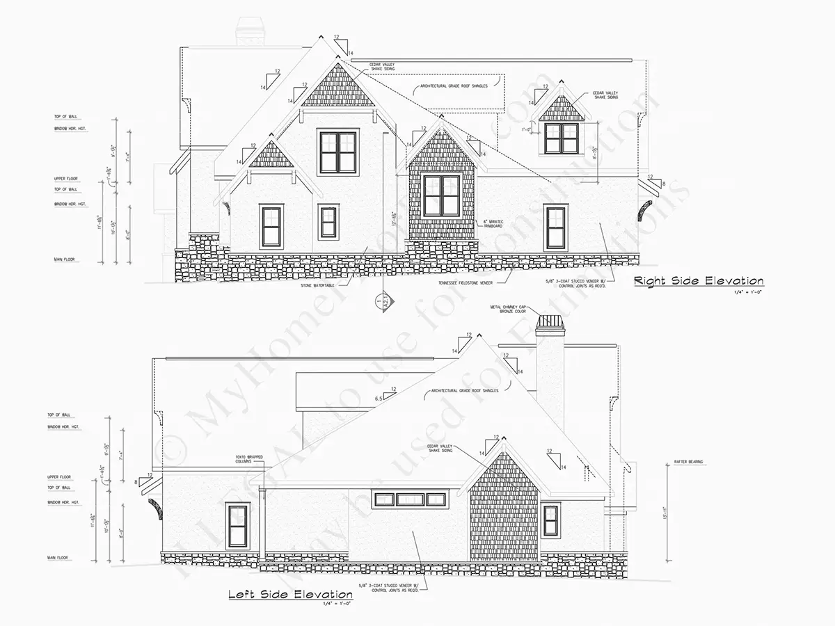 Fasādes 20 – Mājas projekts ar mansardu 176 m²: 3 Guļamistabas, Darba istaba, 4 Vannasistabas, Atvērta virtuve, Garāža — 91640R