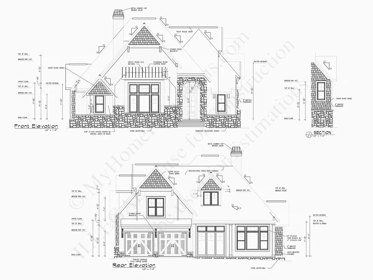 Fasādes 19 – Mājas projekts ar mansardu 176 m²: 3 Guļamistabas, Darba istaba, 4 Vannasistabas, Atvērta virtuve, Garāža — 91640R