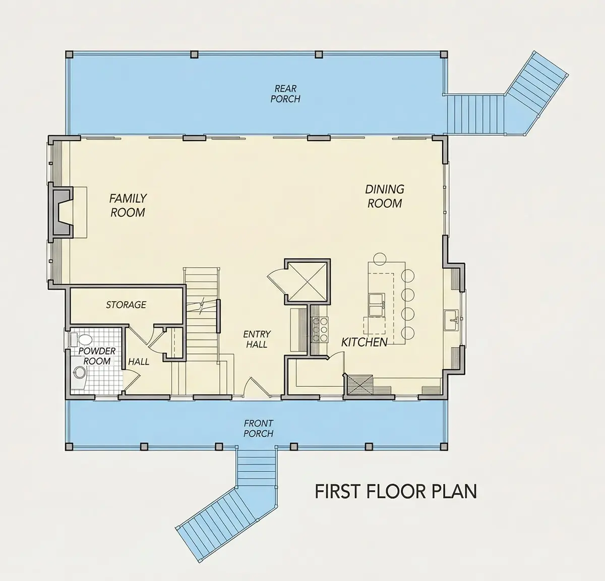 1. stāvs 25 – Trīsstāvu mājas projekts 281 m²: 3 Guļamistabas, 4 Vannasistabas, Atvērta virtuve, Garāža — 89558R