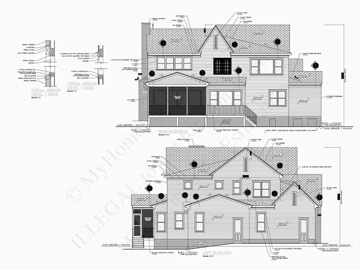 Fasādes 11 – Divstāvu mājas projekts 334 m²: 4 Guļamistabas, Darba istaba, 5 Vannasistabas, Atvērta virtuve, Garāža — 74831R