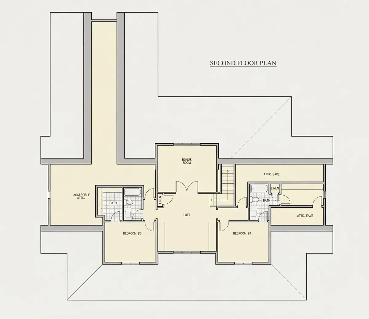 2. stāvs 22 – Mājas projekts ar mansardu 341 m²: 4 Guļamistabas, Darba istaba, 5 Vannasistabas, Atvērta virtuve, Garāža — 11321R