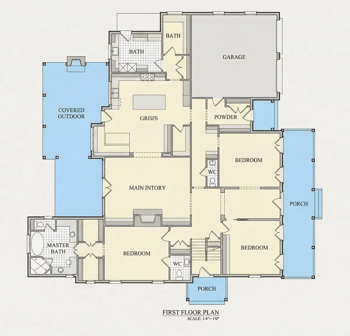1. stāvs 10 – Divstāvu mājas projekts 565 m²: 6 Guļamistabas, 7 Vannasistabas, Garāža — 25088R