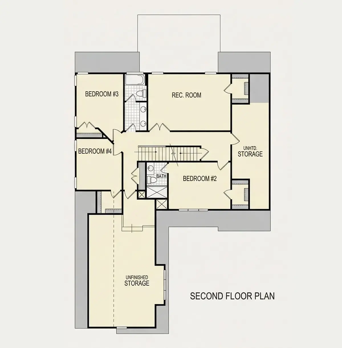 2. stāvs 10 – Divstāvu mājas projekts 292 m²: 4 Guļamistabas, 4 Vannasistabas, Atvērta virtuve, Garāža — 77487R