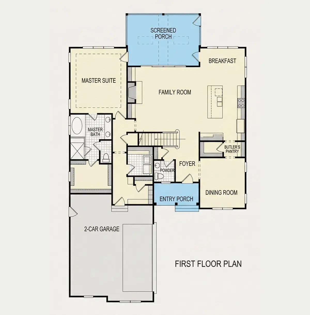 1. stāvs 9 – Divstāvu mājas projekts 292 m²: 4 Guļamistabas, 4 Vannasistabas, Atvērta virtuve, Garāža — 77487R