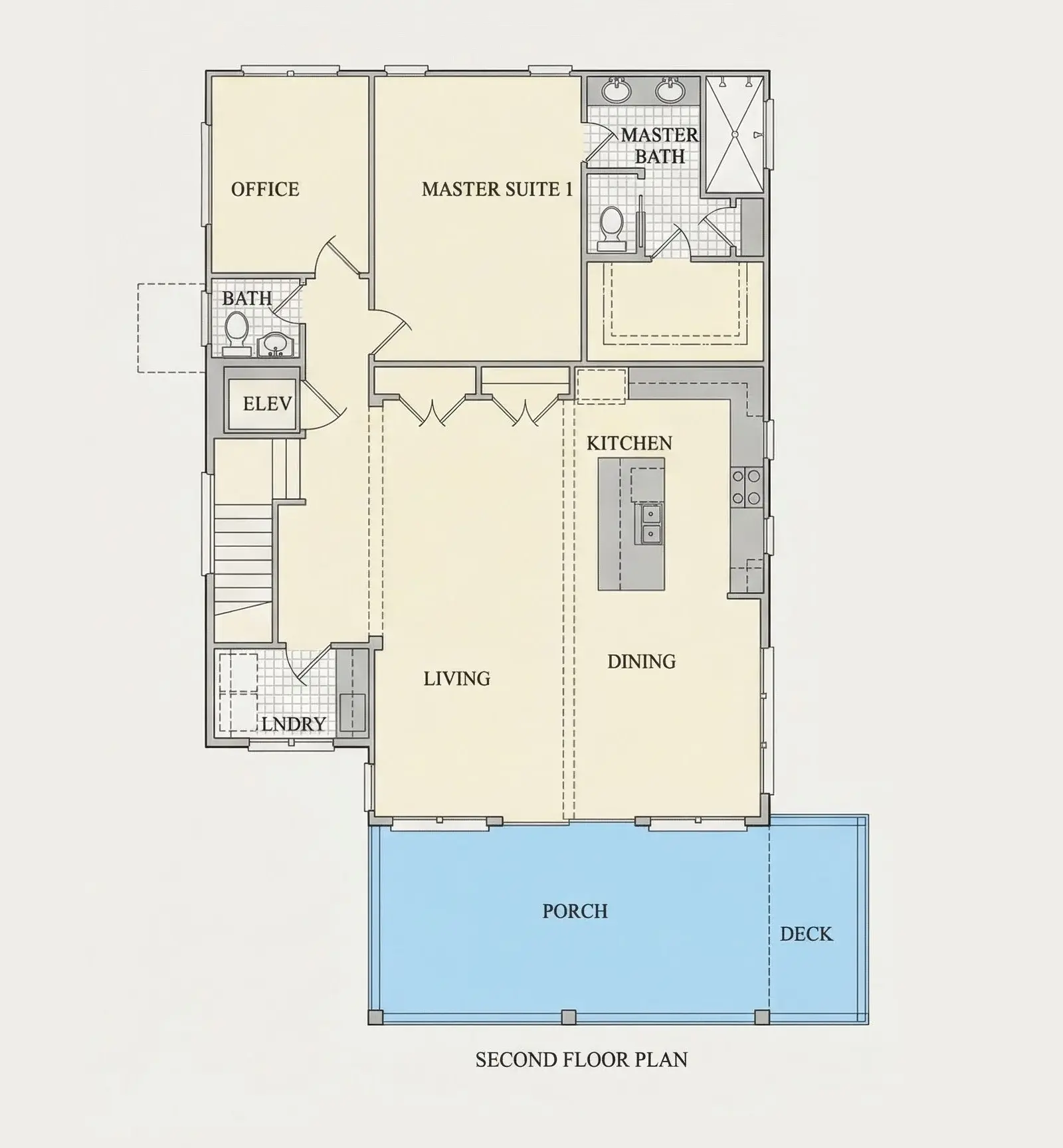 2. stāvs 9 – Trīsstāvu mājas projekts 567 m²: 6 Guļamistabas, Darba istaba, 4 Vannasistabas, Atvērta virtuve, Garāža — 55440R