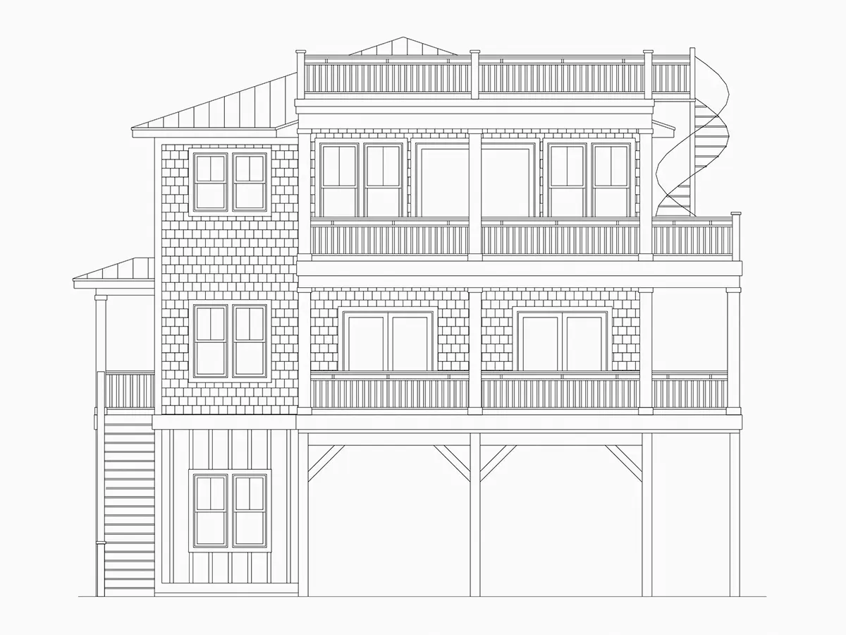 Fasādes 5 – Trīsstāvu mājas projekts 567 m²: 6 Guļamistabas, Darba istaba, 4 Vannasistabas, Atvērta virtuve, Garāža — 55440R