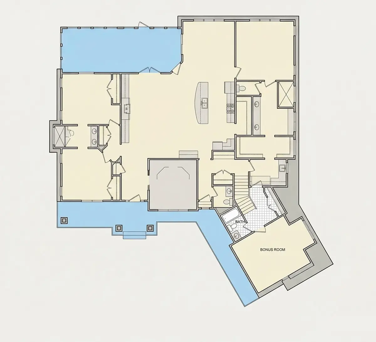 2. stāvs 26 – Mājas projekts ar mansardu 351 m²: 3 Guļamistabas, Darba istaba, 4 Vannasistabas, Atvērta virtuve, Garāža — 29718R