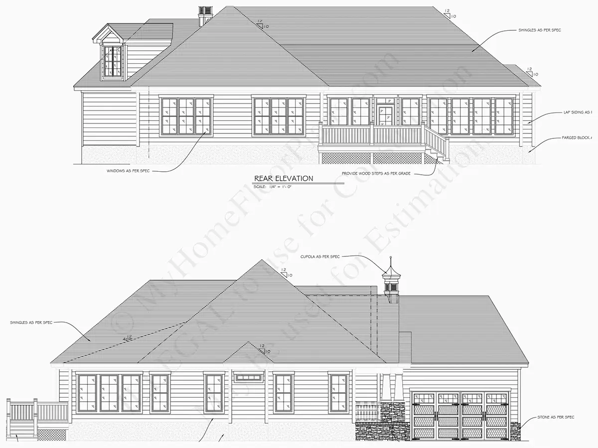Fasādes 24 – Mājas projekts ar mansardu 351 m²: 3 Guļamistabas, Darba istaba, 4 Vannasistabas, Atvērta virtuve, Garāža — 29718R