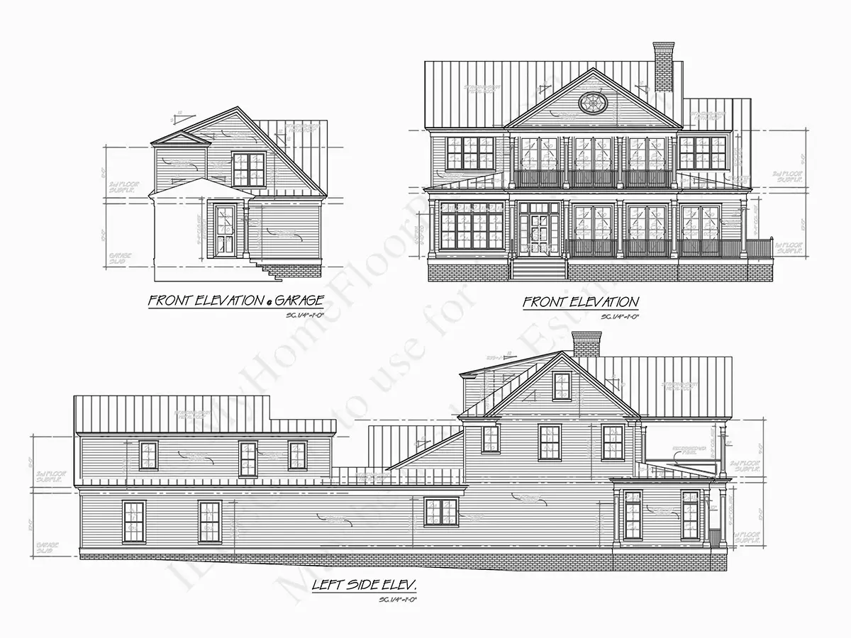 Fasādes 9 – Divstāvu mājas projekts 466 m²: 4 Guļamistabas, Darba istaba, 6 Vannasistabas, Atvērta virtuve, Garāža — 10656R