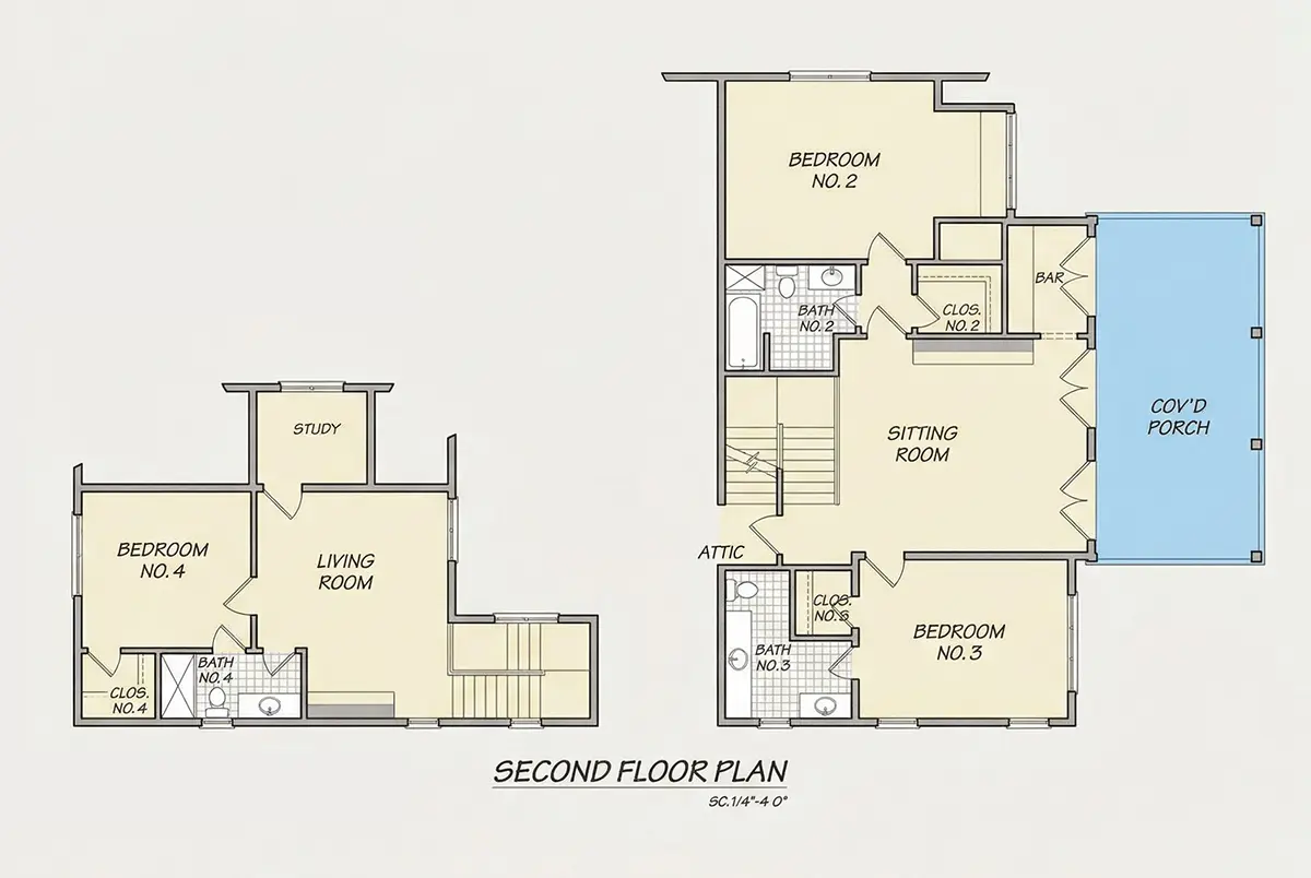 2. stāvs 12 – Divstāvu mājas projekts 466 m²: 4 Guļamistabas, Darba istaba, 6 Vannasistabas, Atvērta virtuve, Garāža — 10656R