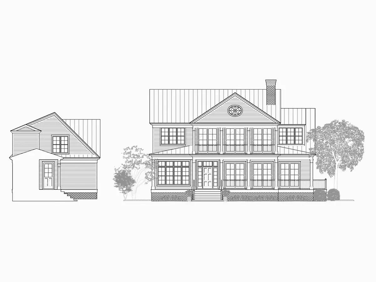 Fasādes 5 – Divstāvu mājas projekts 466 m²: 4 Guļamistabas, Darba istaba, 6 Vannasistabas, Atvērta virtuve, Garāža — 10656R