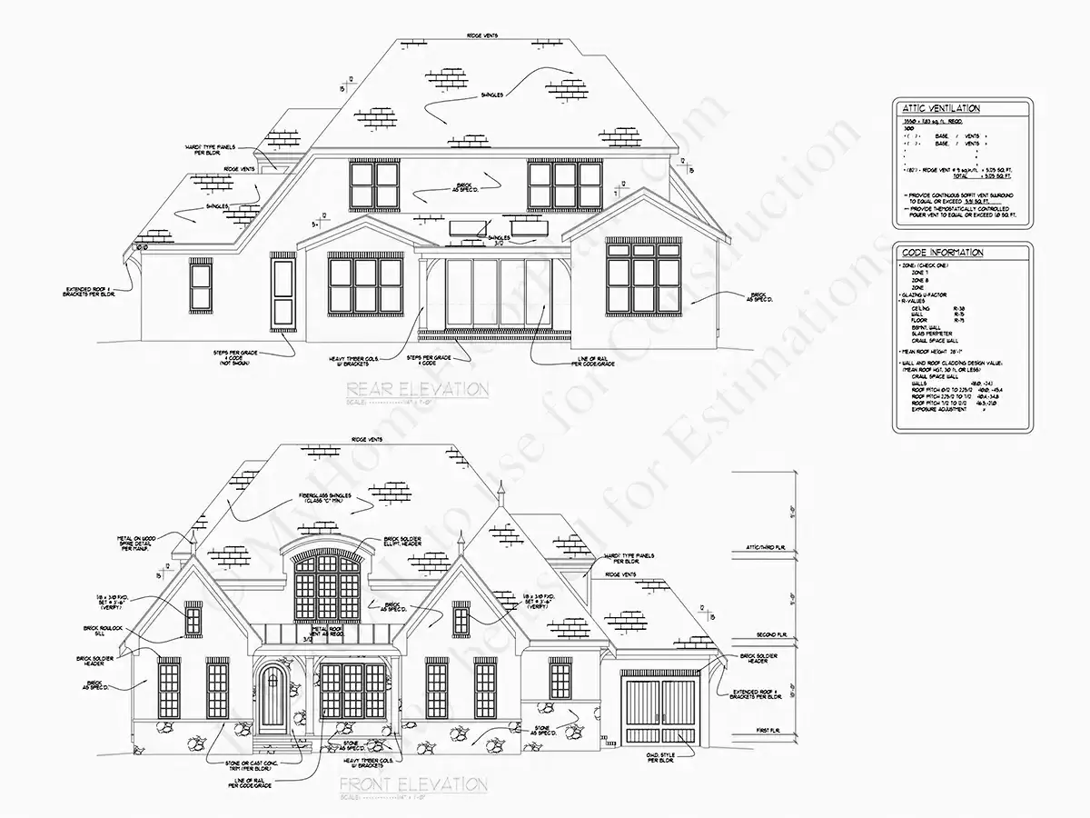Fasādes 22 – Divstāvu mājas projekts 391 m²: 5 Guļamistabas, 6 Vannasistabas, Atvērta virtuve, Garāža — 11740R