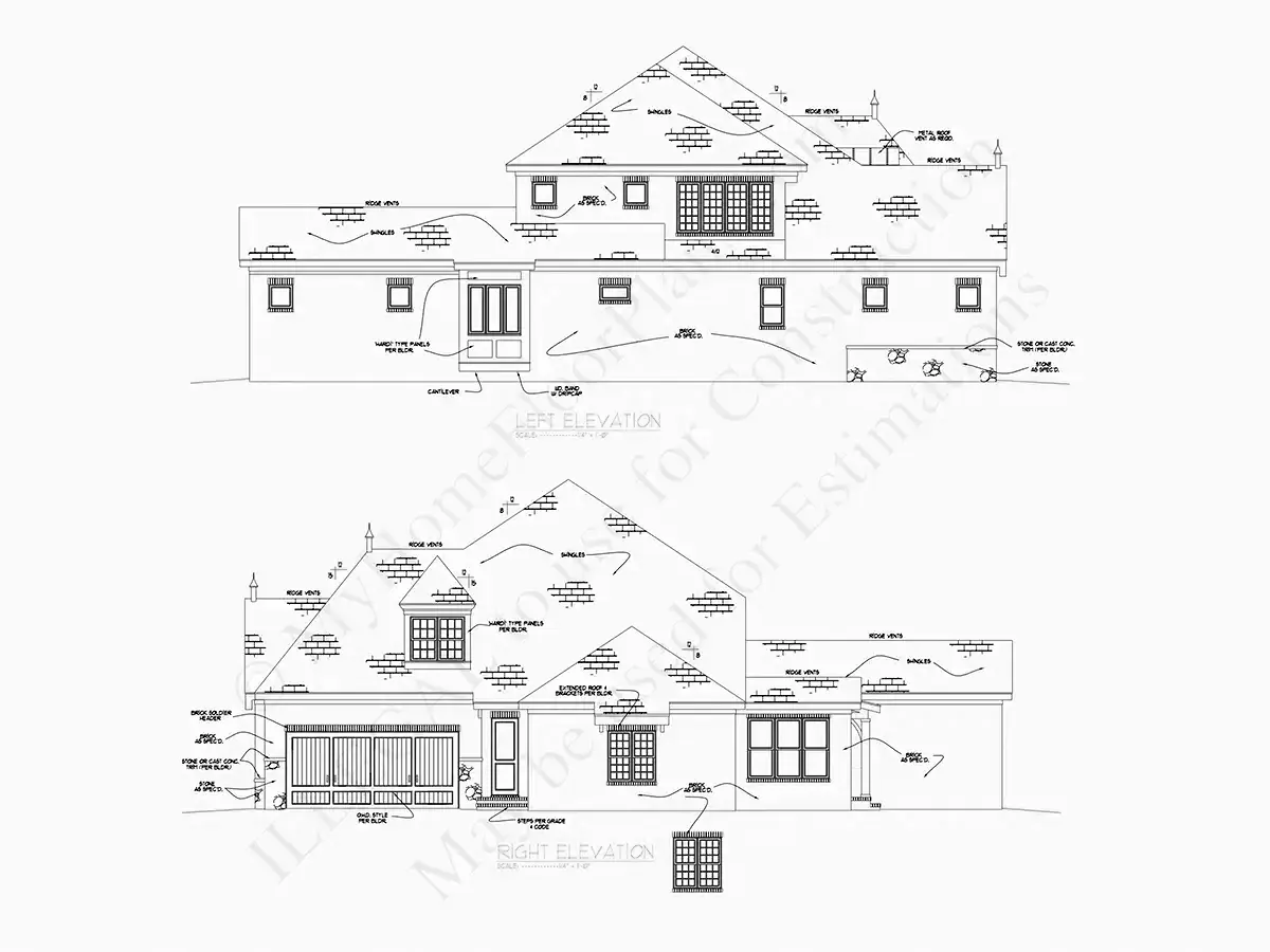 Fasādes 24 – Divstāvu mājas projekts 391 m²: 5 Guļamistabas, 6 Vannasistabas, Atvērta virtuve, Garāža — 11740R