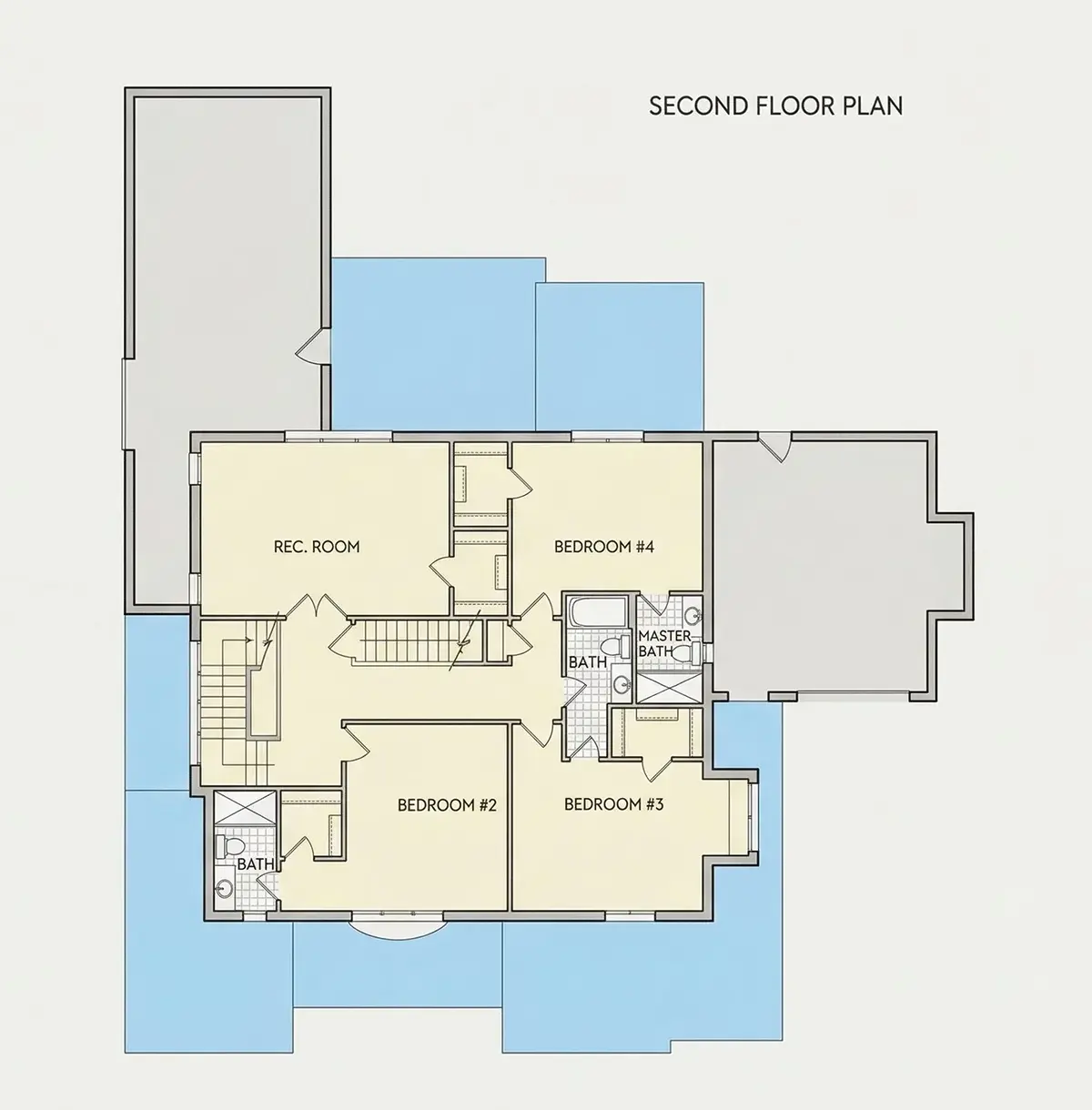2. stāvs 27 – Divstāvu mājas projekts 391 m²: 5 Guļamistabas, 6 Vannasistabas, Atvērta virtuve, Garāža — 11740R