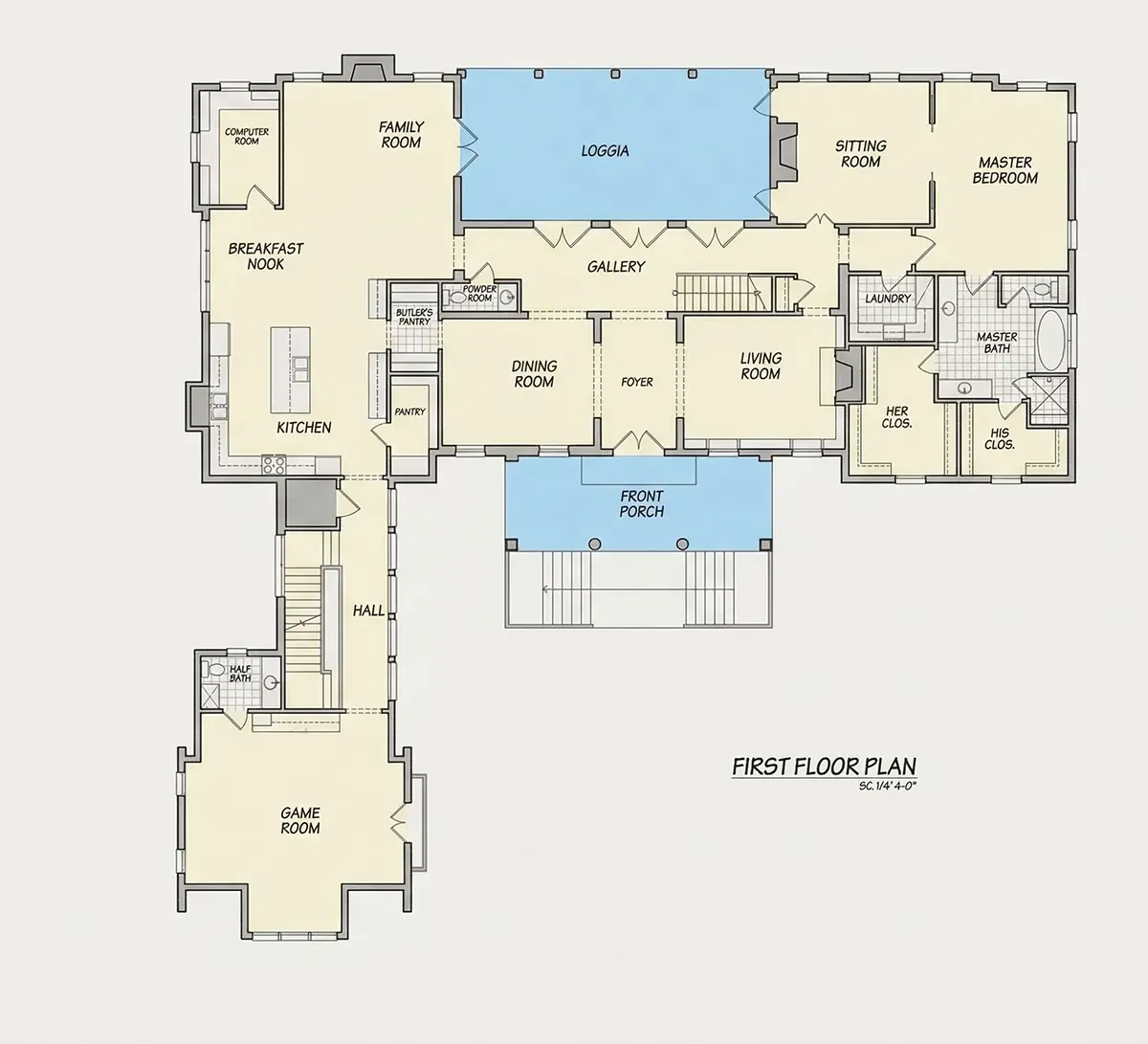 1. stāvs 10 – Mājas projekts ar mansardu + pagrabu 456 m²: 4 Guļamistabas, 6 Vannasistabas, Atvērta virtuve, Garāža — 81789R