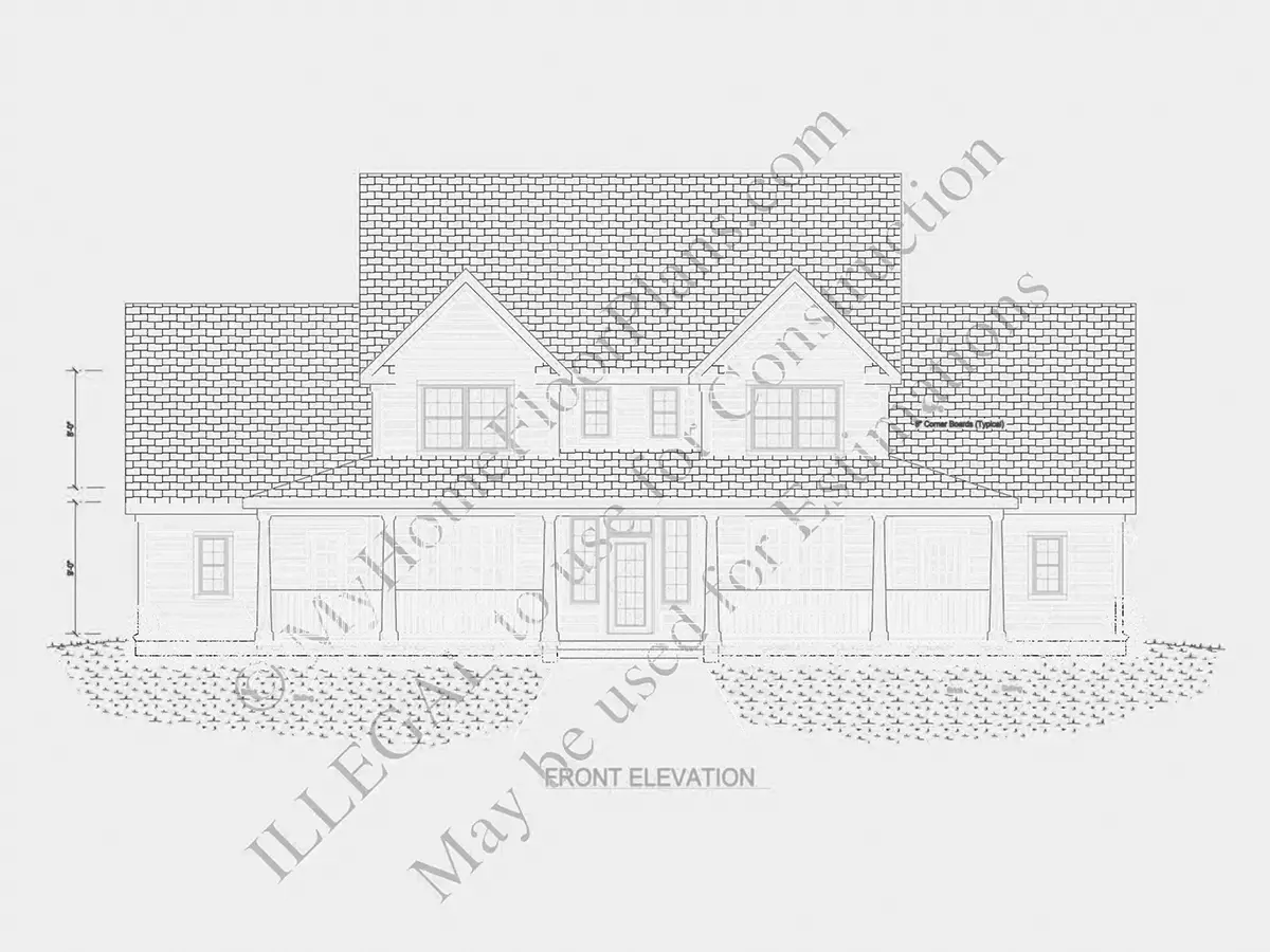 Fasādes 5 – Divstāvu mājas projekts 184 m²: 3 Guļamistabas, Darba istaba, 4 Vannasistabas, Atvērta virtuve, Garāža — 71974R