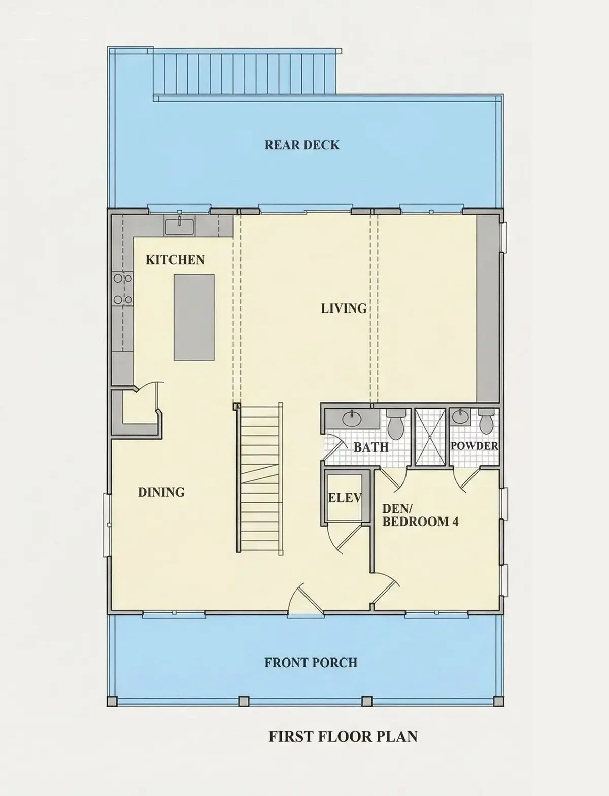 1. stāvs 8 – Trīsstāvu mājas projekts 253 m²: 4 Guļamistabas, 4 Vannasistabas, Atvērta virtuve, bez Garāžas — 32819R