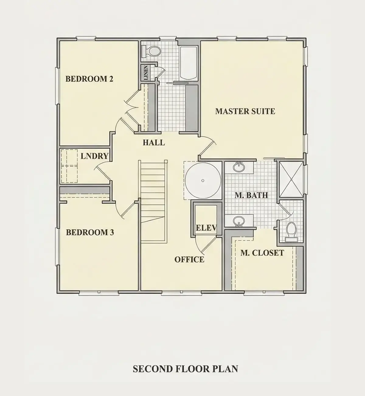 2. stāvs 9 – Trīsstāvu mājas projekts 253 m²: 4 Guļamistabas, 4 Vannasistabas, Atvērta virtuve, bez Garāžas — 32819R