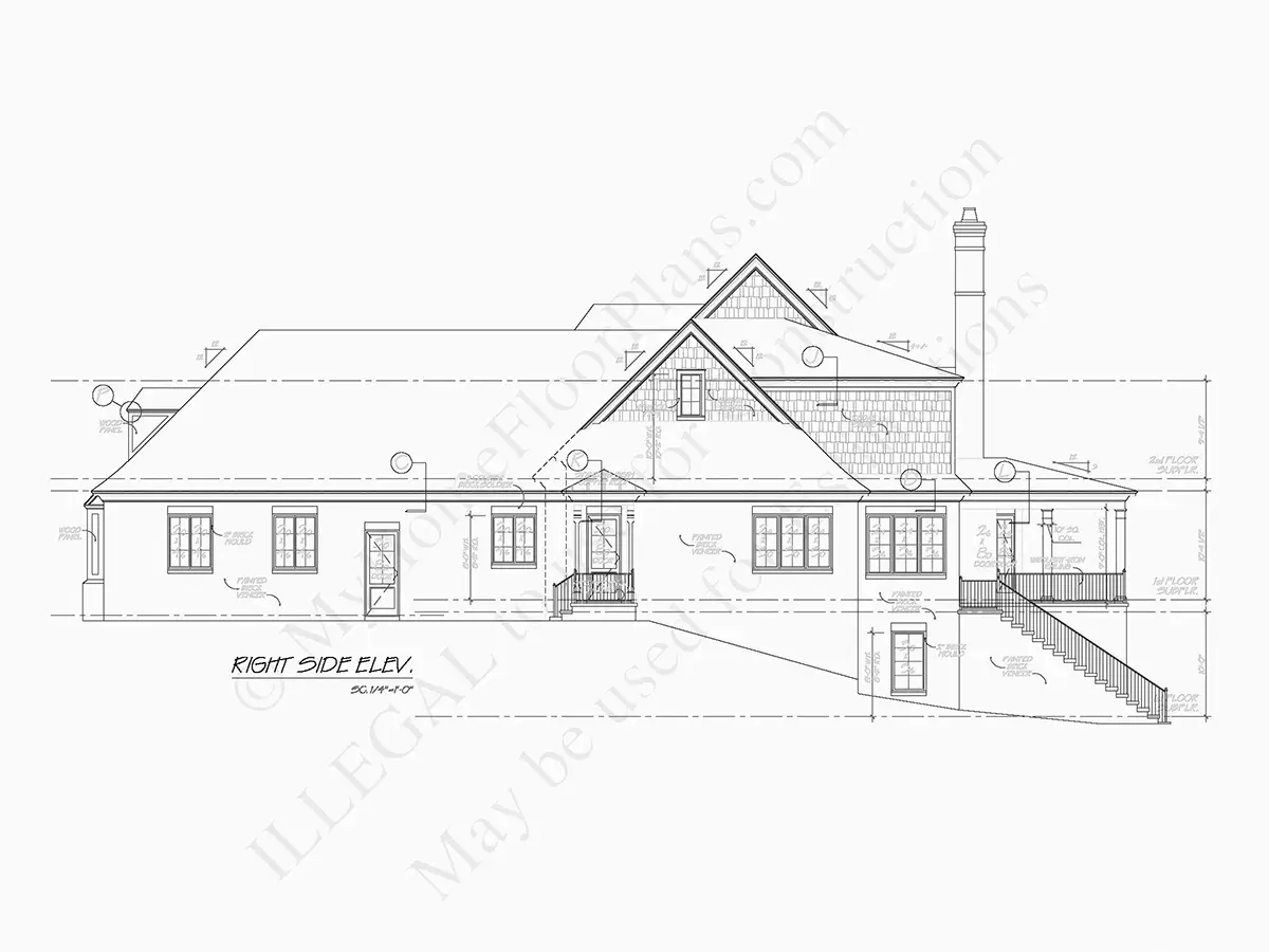 Fasādes 8 – Mājas projekts ar mansardu + pagrabu 422 m²: 3 Guļamistabas, Darba istaba, 5 Vannasistabas, Atvērta virtuve, Garāža — 77707R