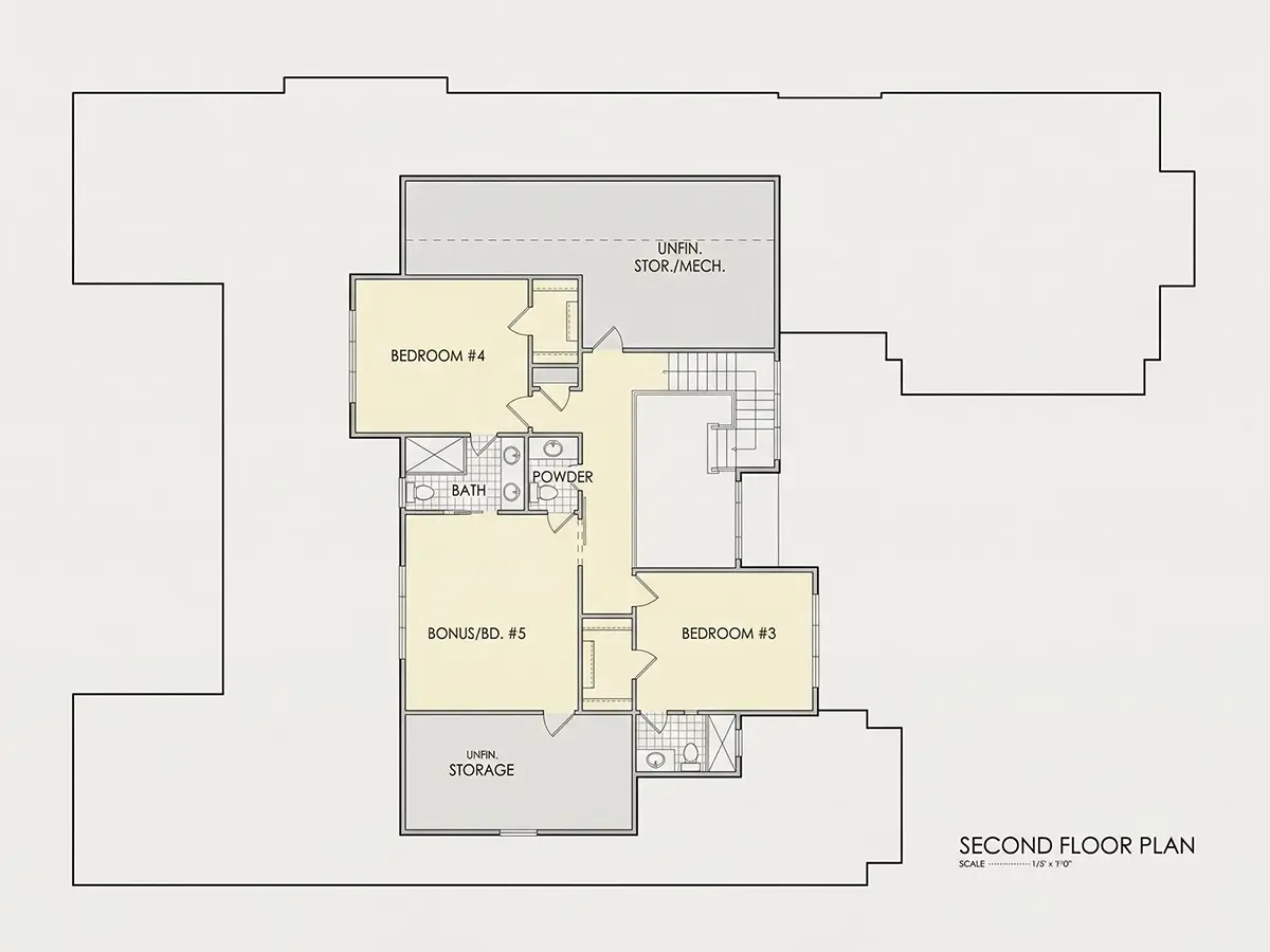 2. stāvs 24 – Mājas projekts ar mansardu 399 m²: 5 Guļamistabas, Darba istaba, 7 Vannasistabas, Atvērta virtuve, Garāža — 33241R