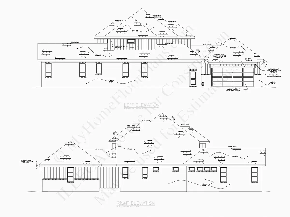 Fasādes 22 – Mājas projekts ar mansardu 399 m²: 5 Guļamistabas, Darba istaba, 7 Vannasistabas, Atvērta virtuve, Garāža — 33241R