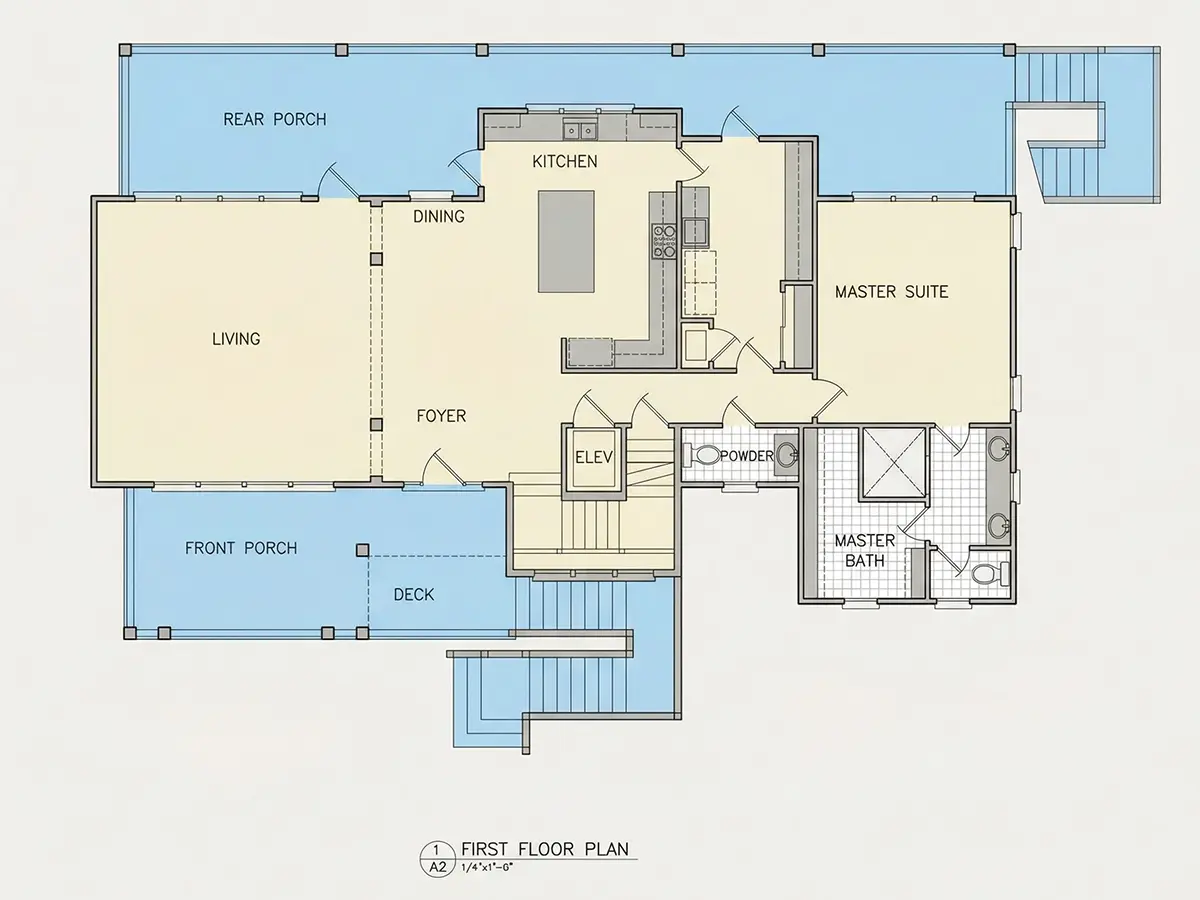 1. stāvs 9 – Trīsstāvu mājas projekts 341 m², 5 Guļamistabas — 96890R