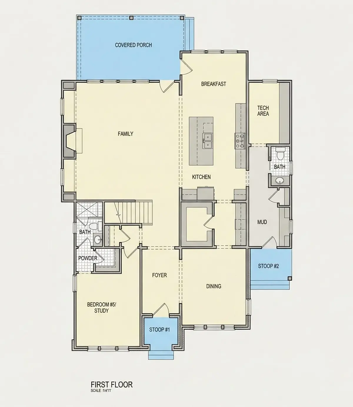 1. stāvs 21 – Divstāvu mājas projekts 409 m², 5 Guļamistabas — 30387R
